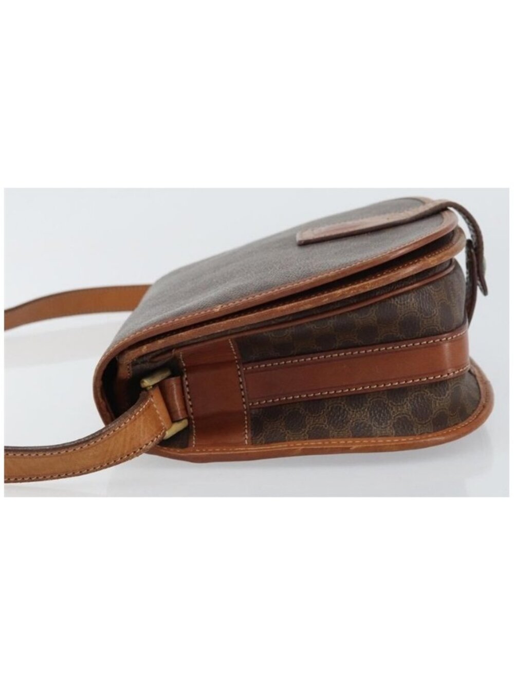 Authentic CELINE Macadam Canvas Shoulder Bag PVC Leather Brown Gold - Picture 7 of 16